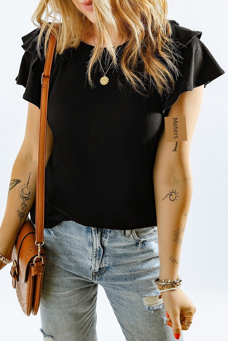 Pleated Summer Silm Thin Top T-shirt with Short Sleeves - Kaiju Mafia