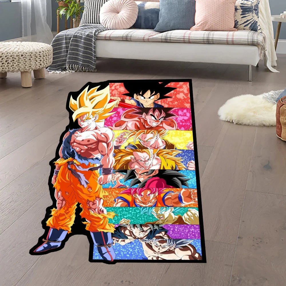 Irregular Area Rugs Anime Dragon Ball Z Goku Different Forms Custom Rug Handmade Carpet Area Rug for Home Decor - Kaiju Mafia