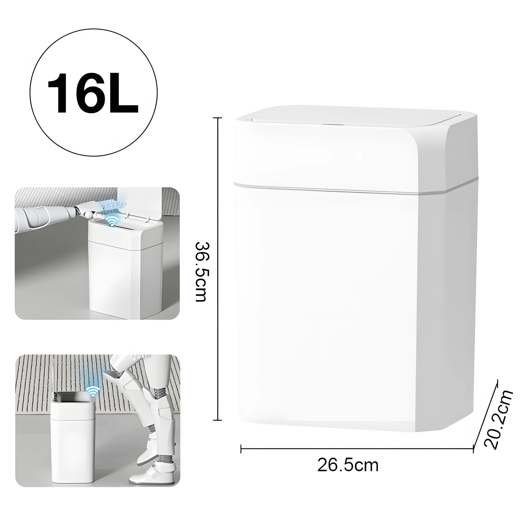12L+16L Smart Sensor Trash Can Bathroom Anti odor Automatic Trash Bin For Toilet White Electric Wastebasket - Kaiju Mafia