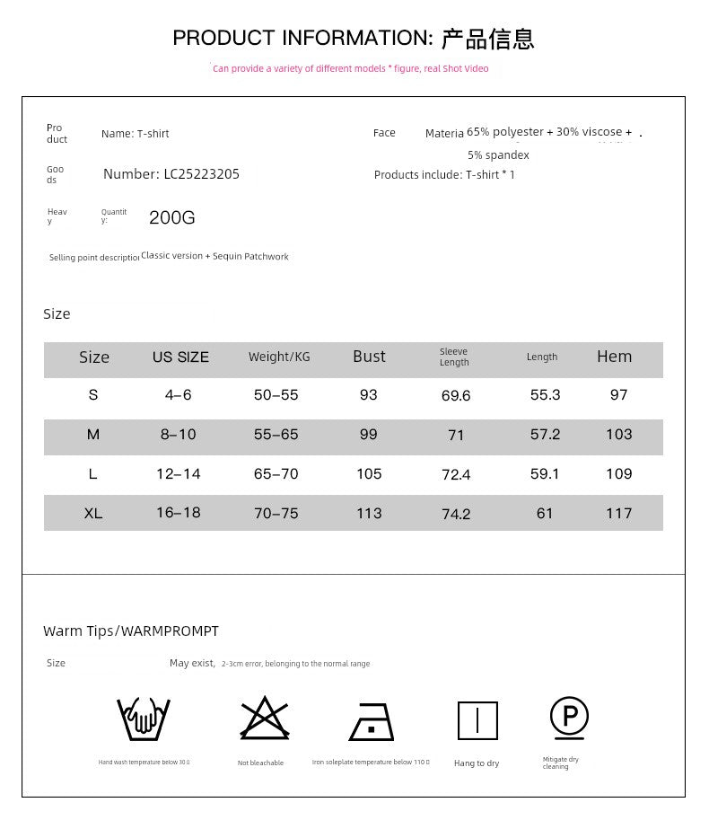 Fashion Sequin Stitching Black Long Sleeves T-shirt Women 2024 Fall and Winter New Versatile Long Sleeves Long Sleeves Pullover Tops Women - Kaiju Mafia