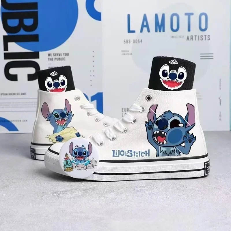 2024 autumn cartoon cute Stitch pattern student high top design sense niche black canvas shoes for men and women couple shoes - Kaiju Mafia