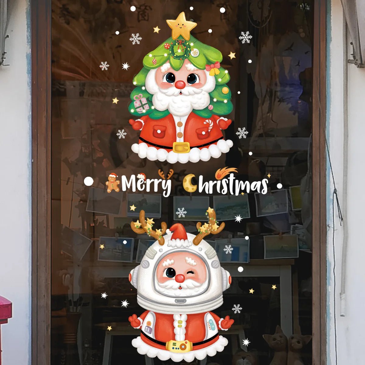 Christmas Snowflake Window Clings Stickers Santa Claus Reindeer Wall Glass Sticker Xmas Decorations Navidad 2023 Home Decor Noel - Kaiju Mafia