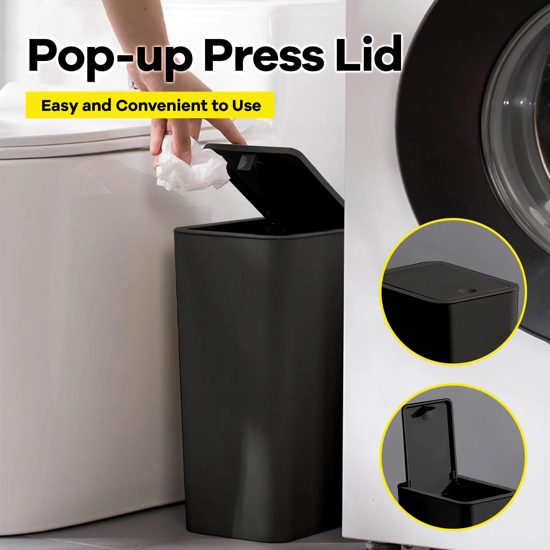 Bathroom Trash Can - 10L Small Garbage Can with Press Top Lid for Toilet,Bedroom,Living Room – Plastic Wastebasket with Pop - up Lid - Kaiju Mafia