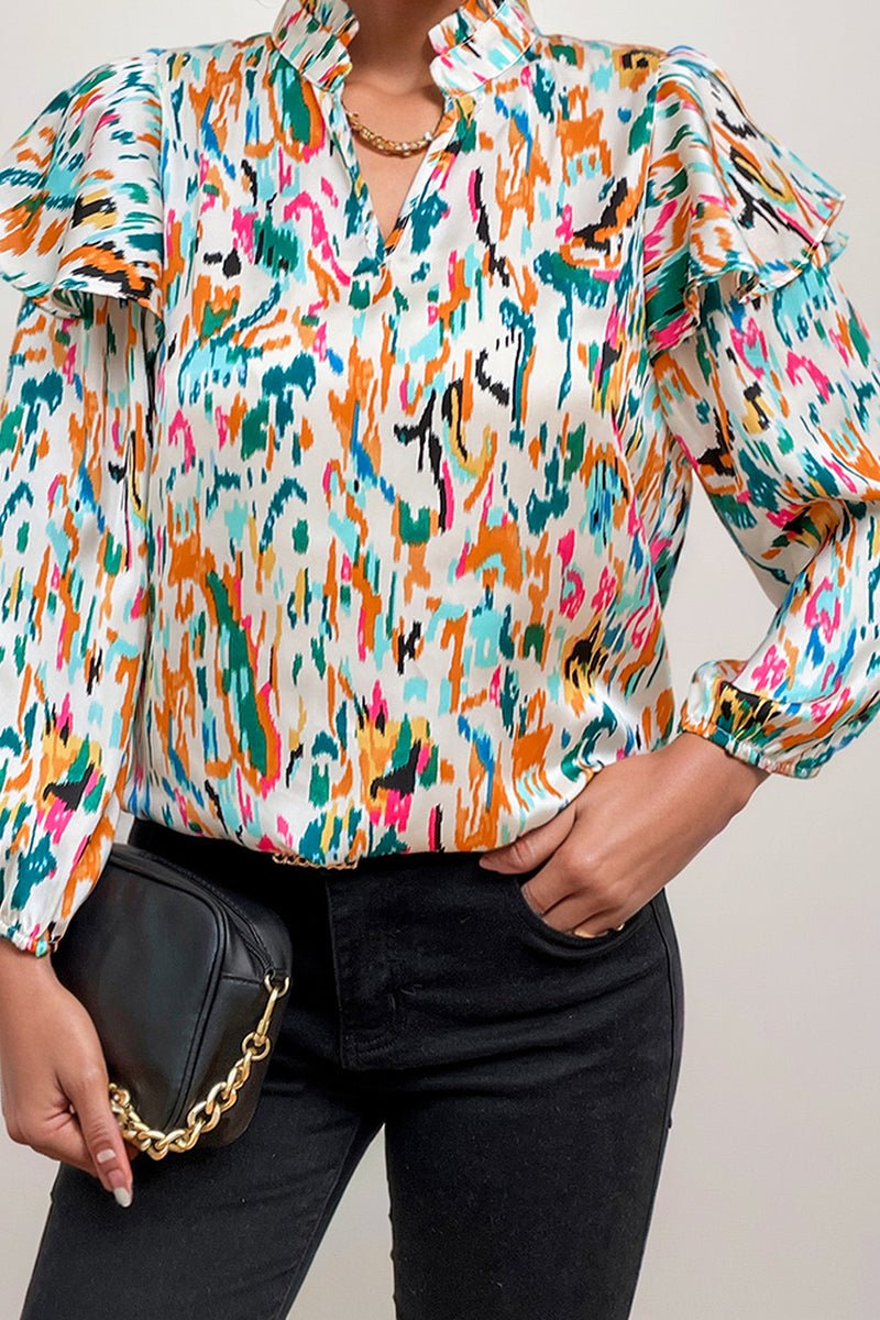 Fashion Long Sleeves Chiffon Shirt Tops Women 2024 Summer New Arrival Abstract Printing Thin and All - Matching Slim Looking Pullover Women - Kaiju Mafia