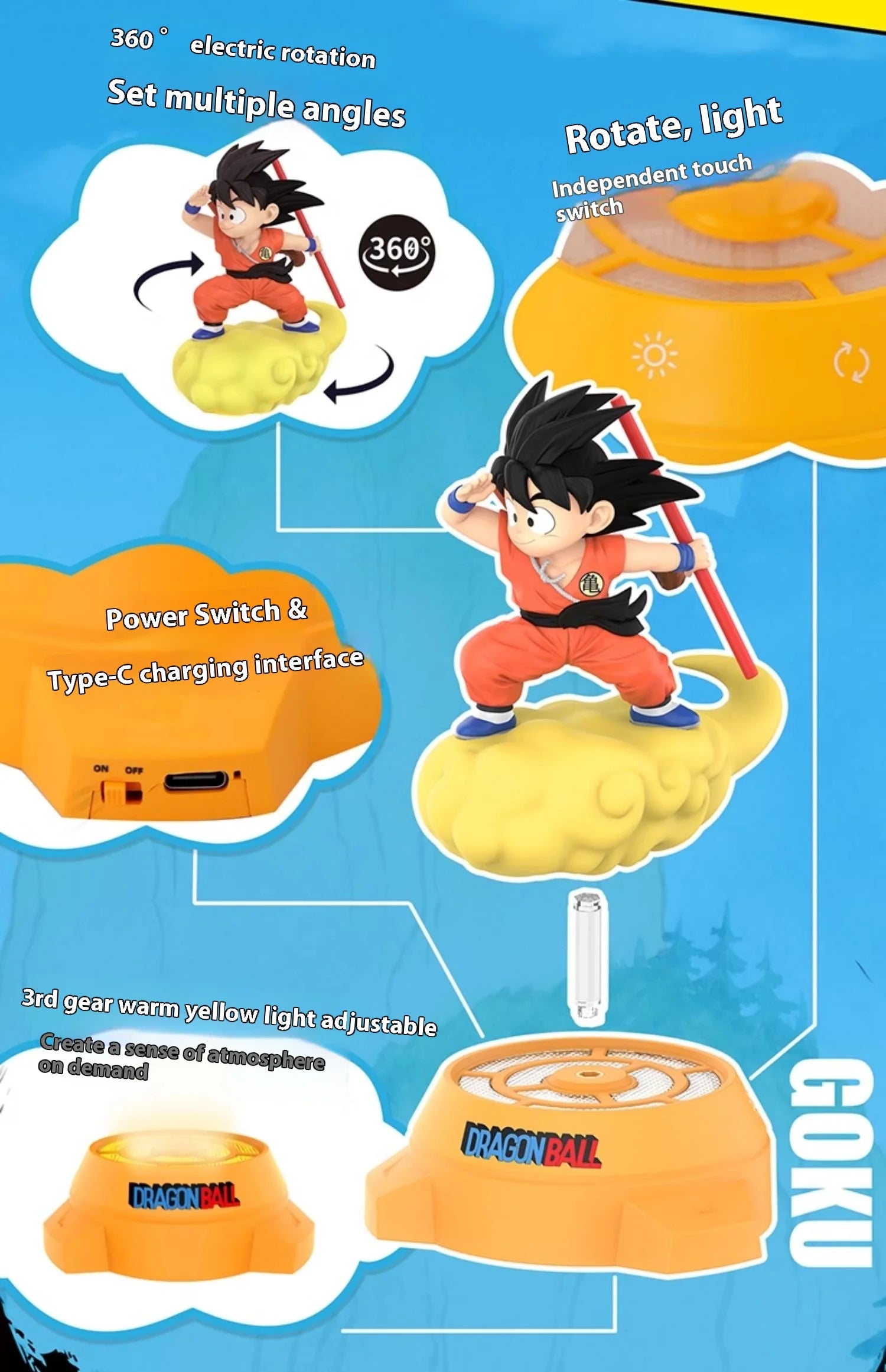 New Original Dragon Ball Anime Figure Goku Figure Rotating Night Light Room Decoration Surrounding Ornaments Lamp Birthday Gift - Kaiju Mafia