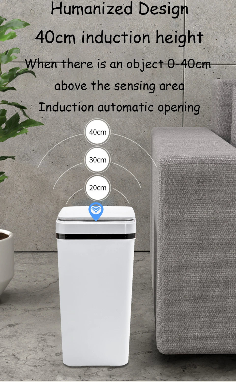 Bathroom Touchless Trash,12L Motion Sensor - Activated Trash Can with Lid,Automatic Kitchen Trash for Office,Living Room,Bedroom - Kaiju Mafia