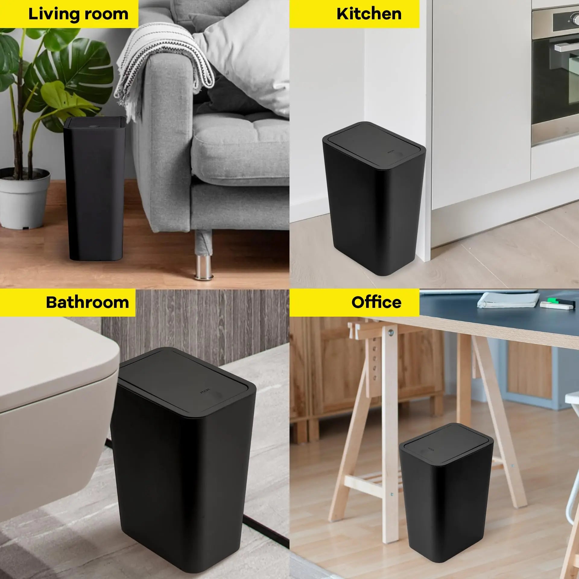 Bathroom Trash Can - 10L Small Garbage Can with Press Top Lid for Toilet,Bedroom,Living Room – Plastic Wastebasket with Pop - up Lid - Kaiju Mafia