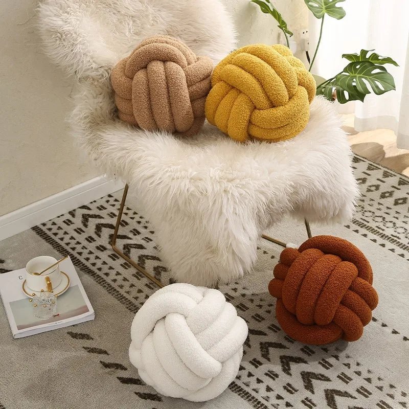 Hand - knotted Ball Throw Pillow Lamb Fleece Roll Pillow Sofa Throw Pillow Living Room Round Ball Cushion Headboard Back - Kaiju Mafia