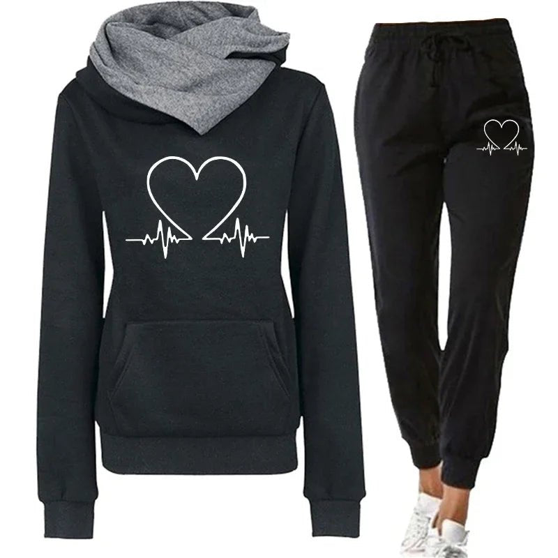 Woman Tracksuit 2 Piece Set Winter Warm Hooded Pullovers Sweatshirts Female Jogging Tops Or Black Pants Clothing Sports Outfits - Kaiju Mafia