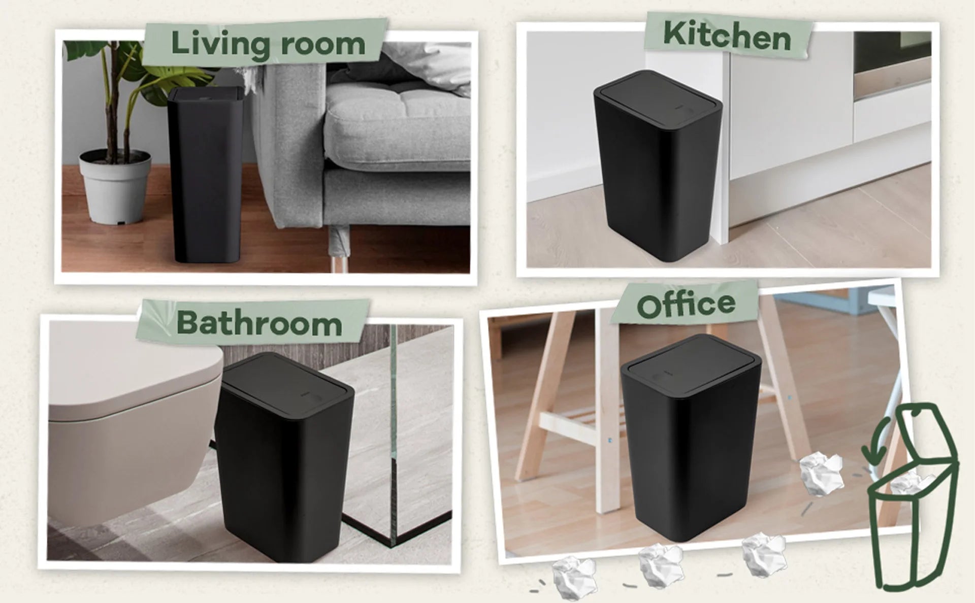 Bathroom Trash Can - 10L Small Garbage Can with Press Top Lid for Toilet,Bedroom,Living Room – Plastic Wastebasket with Pop - up Lid - Kaiju Mafia