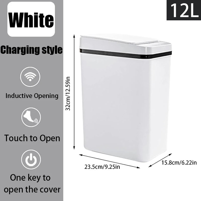 Bathroom Touchless Trash,12L Motion Sensor - Activated Trash Can with Lid,Automatic Kitchen Trash for Office,Living Room,Bedroom - Kaiju Mafia