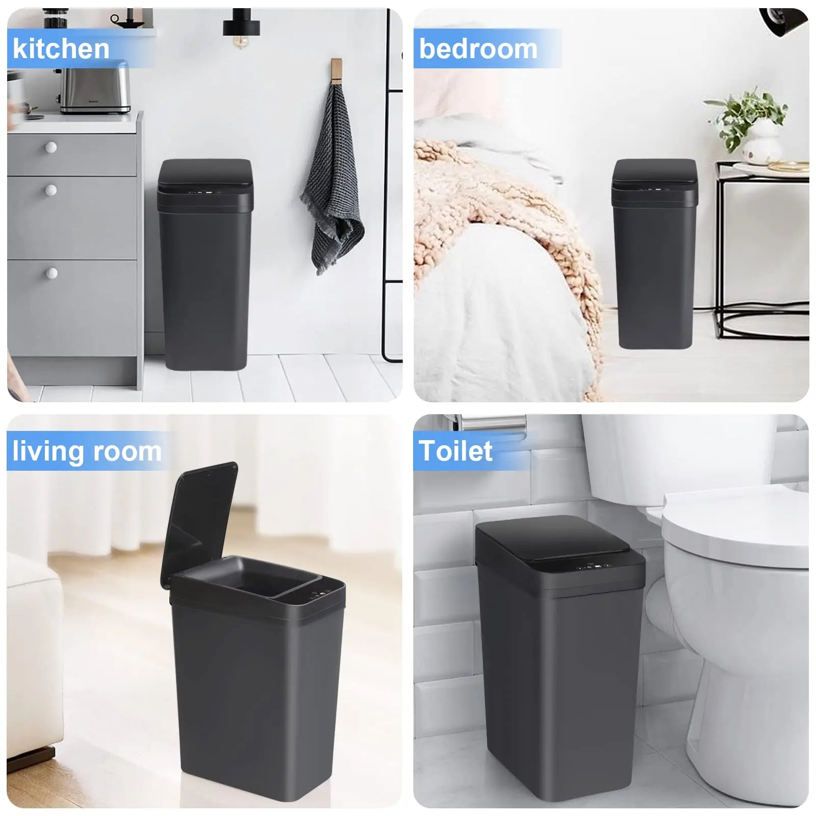 Bathroom Touchless Trash,12L Motion Sensor - Activated Trash Can with Lid,Automatic Kitchen Trash for Office,Living Room,Bedroom - Kaiju Mafia