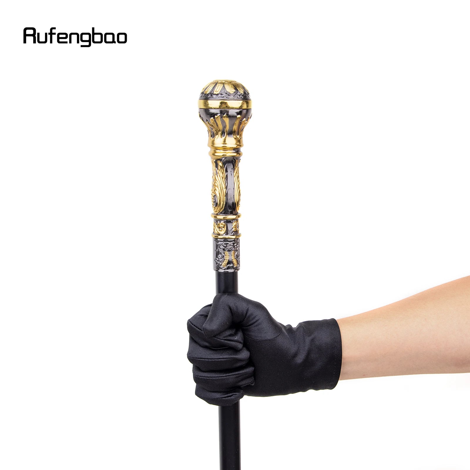 Golden Black Luxury Round Handle Walking Stick with Hidden Plate Self Defense Fashion Cane Plate Cosplay Crosier Stick 93cm - Kaiju Mafia