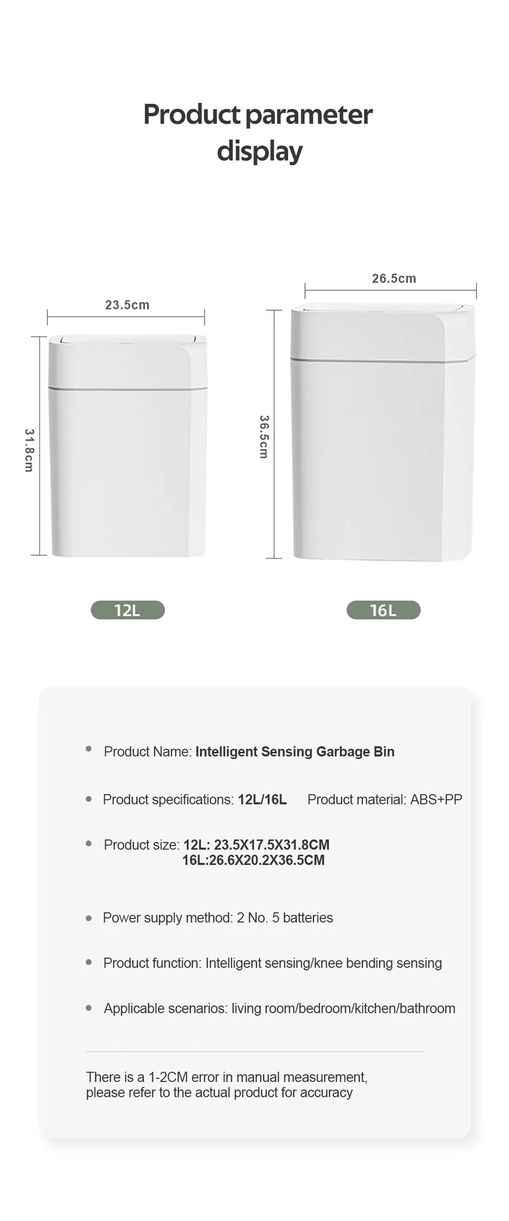 12L+16L Smart Sensor Trash Can Bathroom Anti odor Automatic Trash Bin For Toilet White Electric Wastebasket - Kaiju Mafia