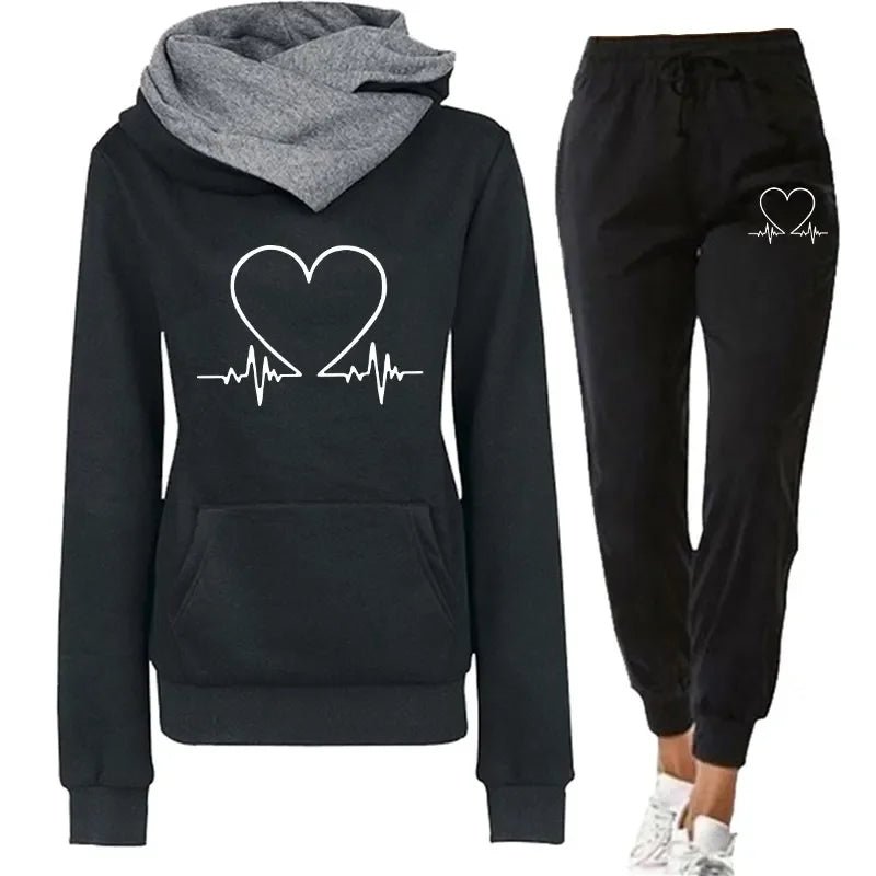 Woman Tracksuit 2 Piece Set Winter Warm Hooded Pullovers Sweatshirts Female Jogging Tops Or Black Pants Clothing Sports Outfits - Kaiju Mafia