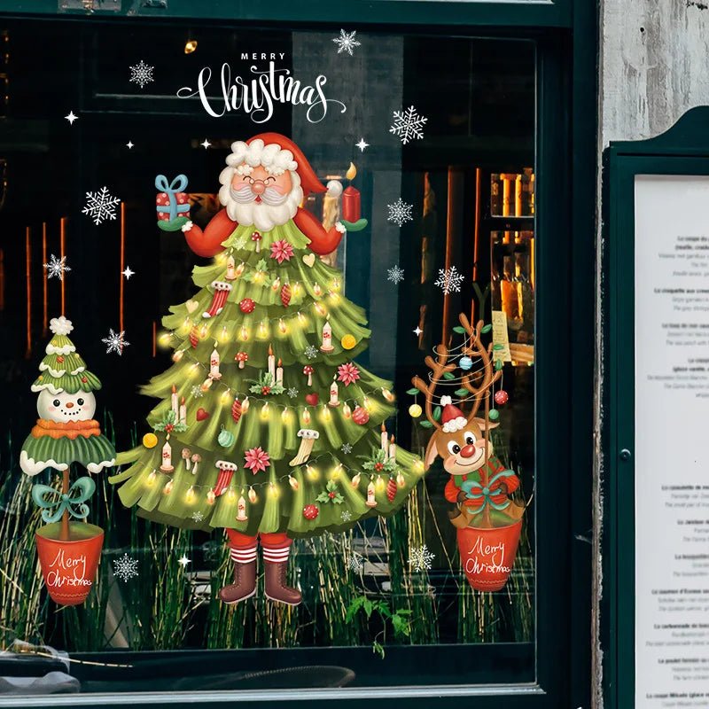 Christmas Snowflake Window Clings Stickers Santa Claus Reindeer Wall Glass Sticker Xmas Decorations Navidad 2023 Home Decor Noel - Kaiju Mafia