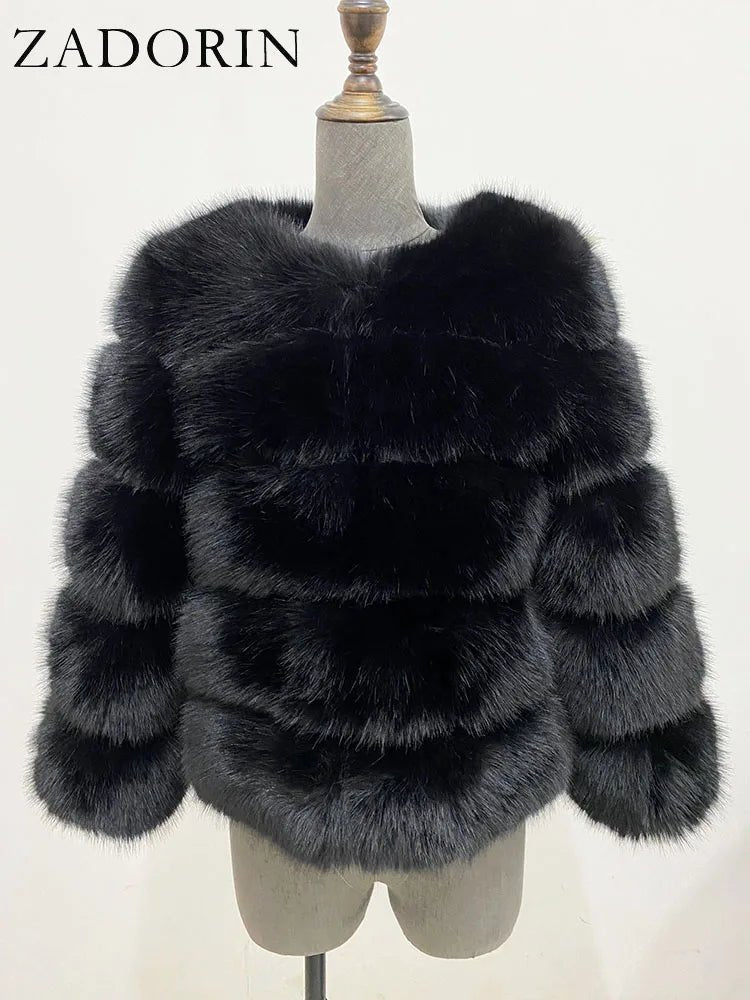 Elegant Black & White Fluffy Faux Fur Coat - Sizes S-6XL - Kaiju Mafia