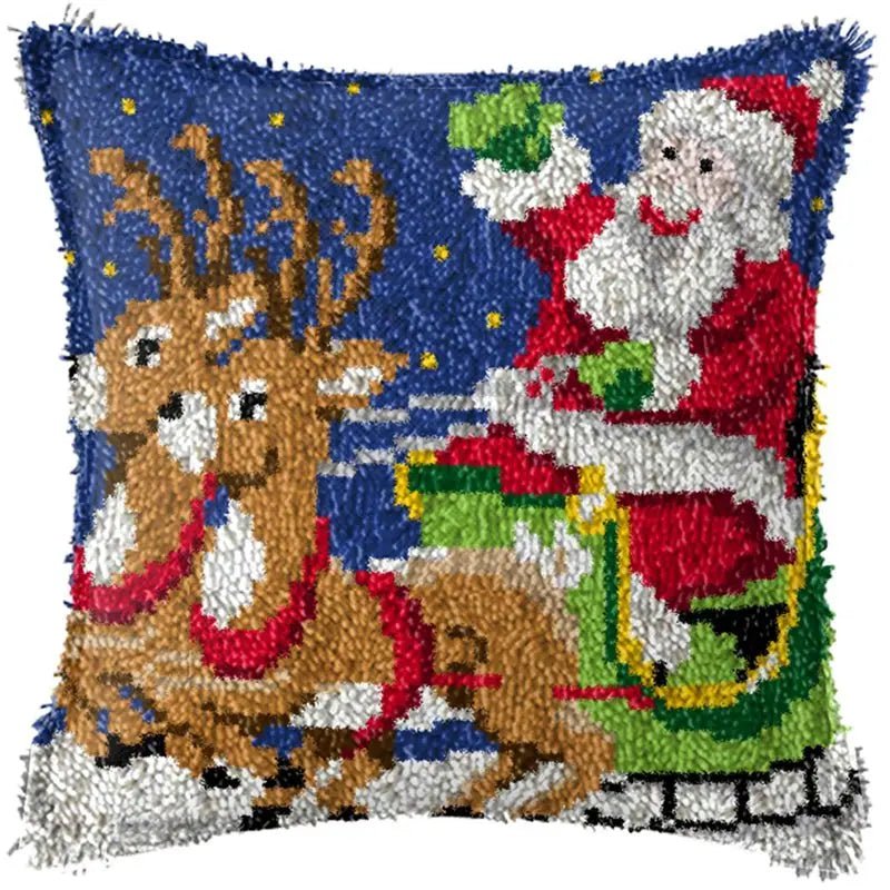 Snowman Elk Christmas Latch Hook Kits Smyrna Pillowcase Knot Pillow Package Latch Hook Kit Set For Needlework Embroidery Cushion - Kaiju Mafia