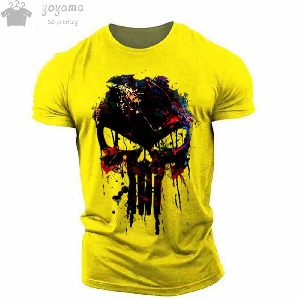 Patriotic Skull 3D Print Military Tee for Men - Short-Sleeve O-Neck Top - Kaiju Mafia