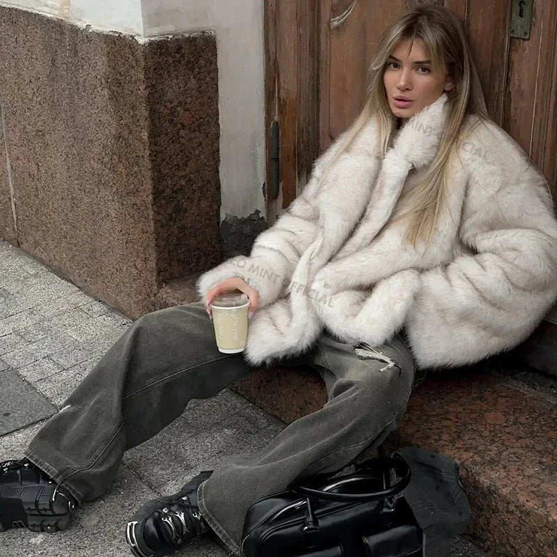 luxury fluffy fur coat for women