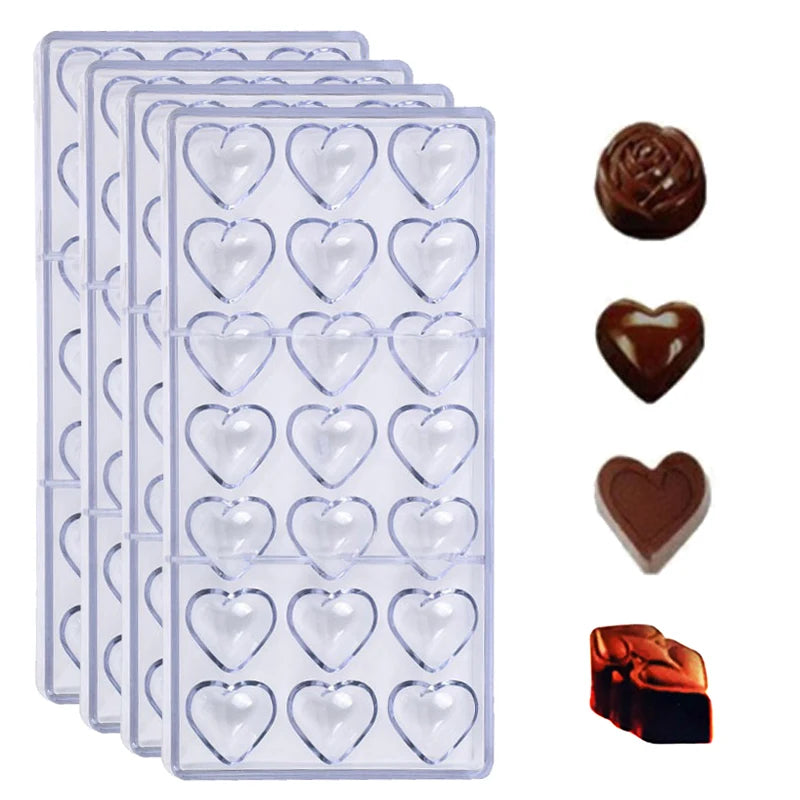 1PC Chocolate Mold Plastic with Piping Bag Household Kitchen DIY Baking Tool Candies Rose Heart-shaped for Valentine Day TMZ