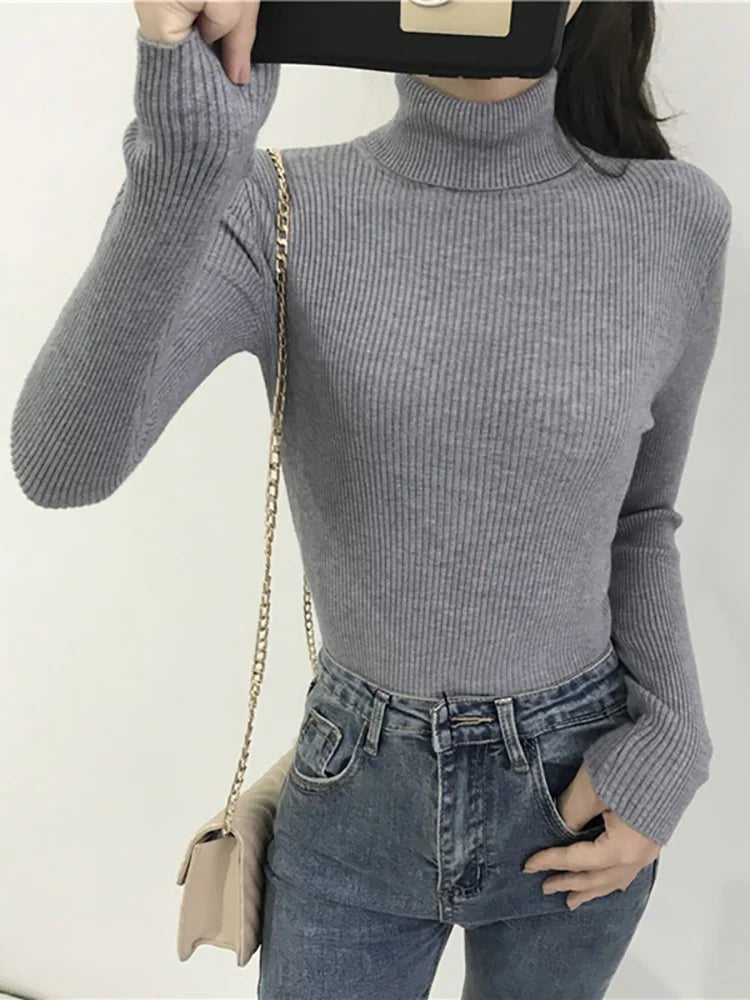 Womens Turtleneck Sweater 2024 Autumn Winter Tops - Slim Fit Pullover - Kaiju Mafia