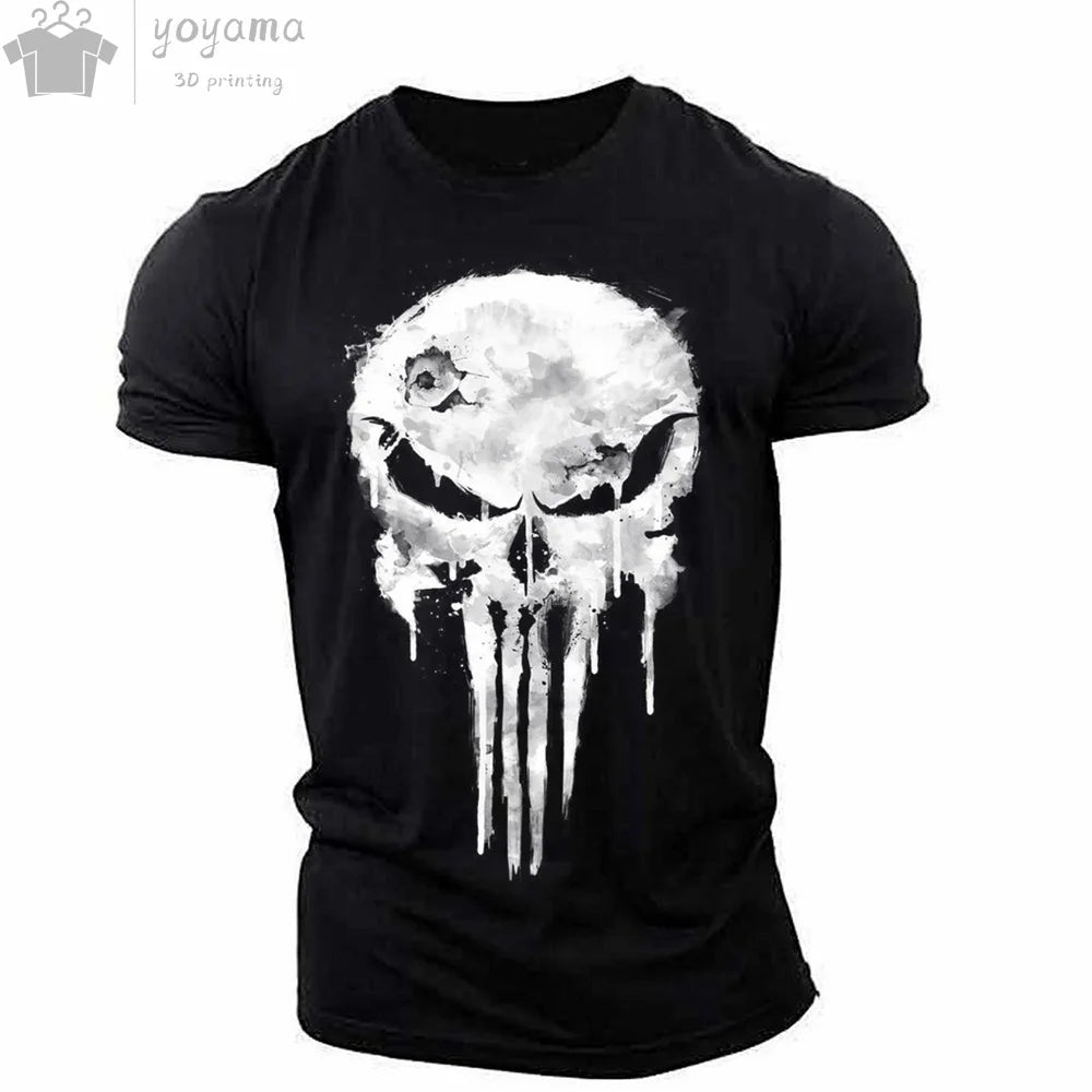 Patriotic Skull 3D Print Military Tee for Men - Short-Sleeve O-Neck Top - Kaiju Mafia
