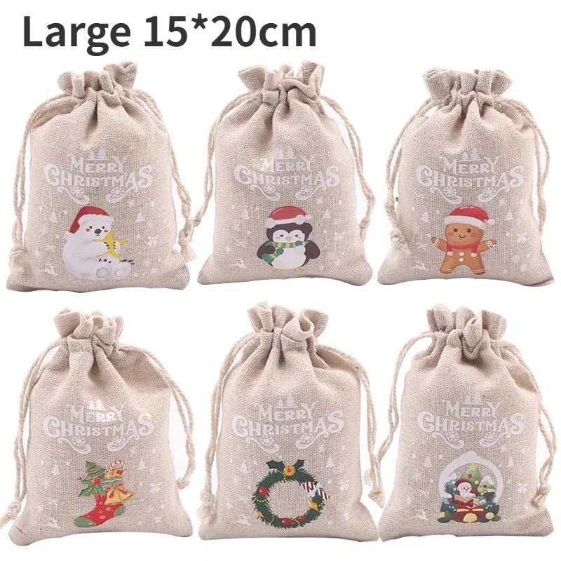 10/1PCS Christmas Candy Gifts Drawstring Bags Linen Bundle Pocket Bracelet Jewelry Burlap Storage Bags Xmas Gift Packaging Bags - Kaiju Mafia