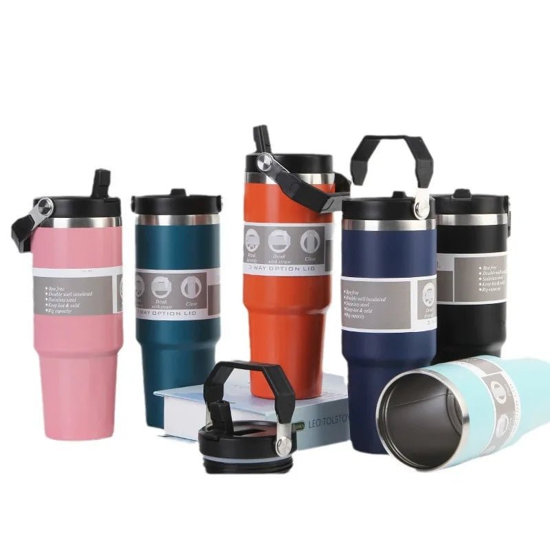30oz Tumbler with Handle Lid Stainless Steel Insulated Vacuum Cup Leakproof Water Bottle Iced Car Coffee Mug for Travel Sport - Kaiju Mafia