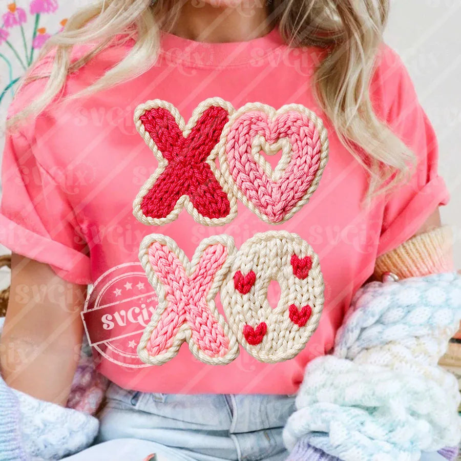 Valentines Day Faux Yarn XOXO DIY Iron-On Heat Transfer Sticker Decals T-shirts Sweatshirts Bags Pillowcases Clothing Decor
