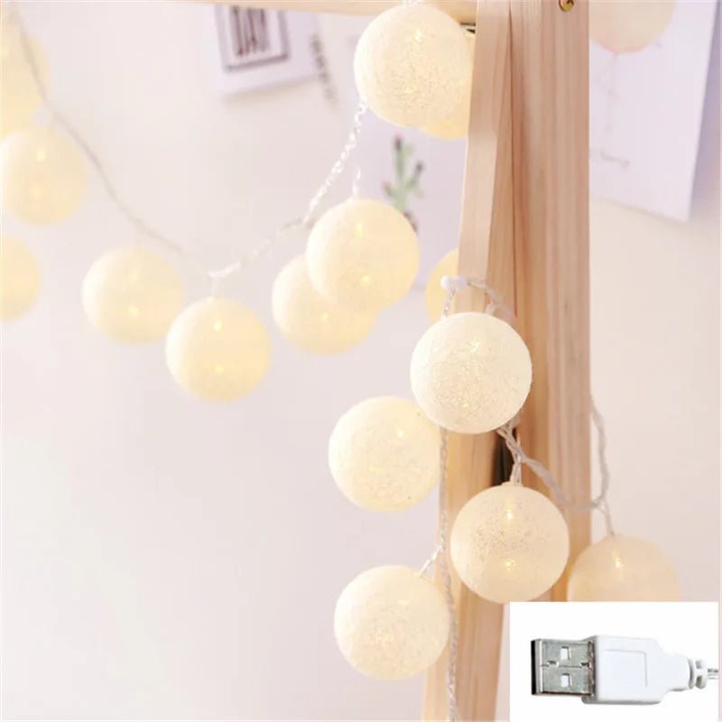 10/20/40 LED Cotton USB Balls String Christmas Fairy Lights Novelty Lamp Chain for Home Outdoor Garland Wedding Party Decoration - Kaiju Mafia