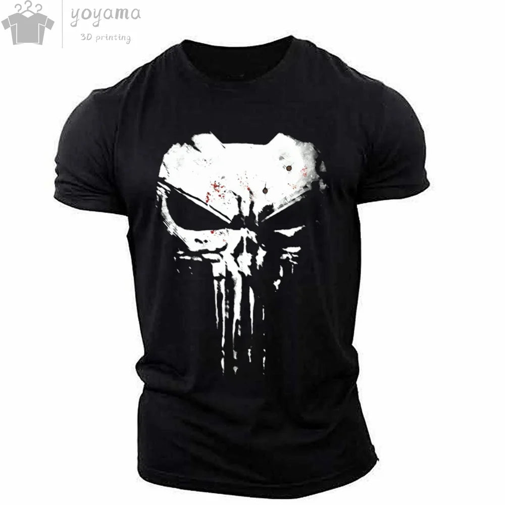 Patriotic Skull 3D Print Military Tee for Men - Short-Sleeve O-Neck Top - Kaiju Mafia