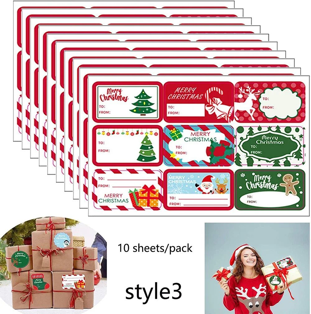 10 Sheets/Pack Merry Christmas Sticker DIY Festival Party Cards Gift Packaging Baking Decoration Label Stickers Stationery - Kaiju Mafia