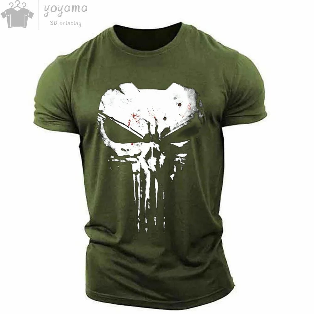 Patriotic Skull 3D Print Military Tee for Men - Short-Sleeve O-Neck Top - Kaiju Mafia