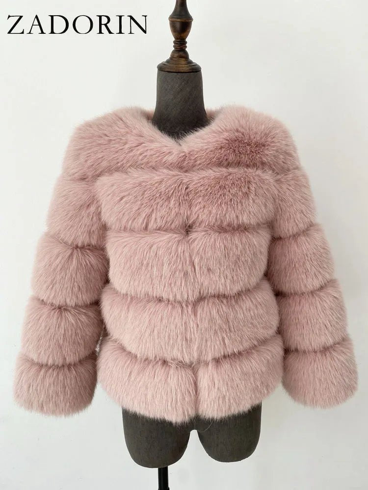 Elegant Black & White Fluffy Faux Fur Coat - Sizes S-6XL - Kaiju Mafia
