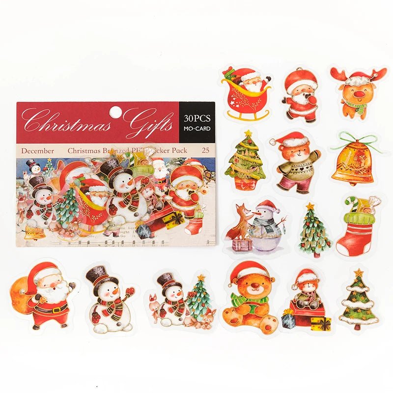 30pcs/pack Christmas Series Bronzing Craft Sticker DIY Vintage Festival Scrapbooking Material Label Diary Junk Journal Planner - Kaiju Mafia