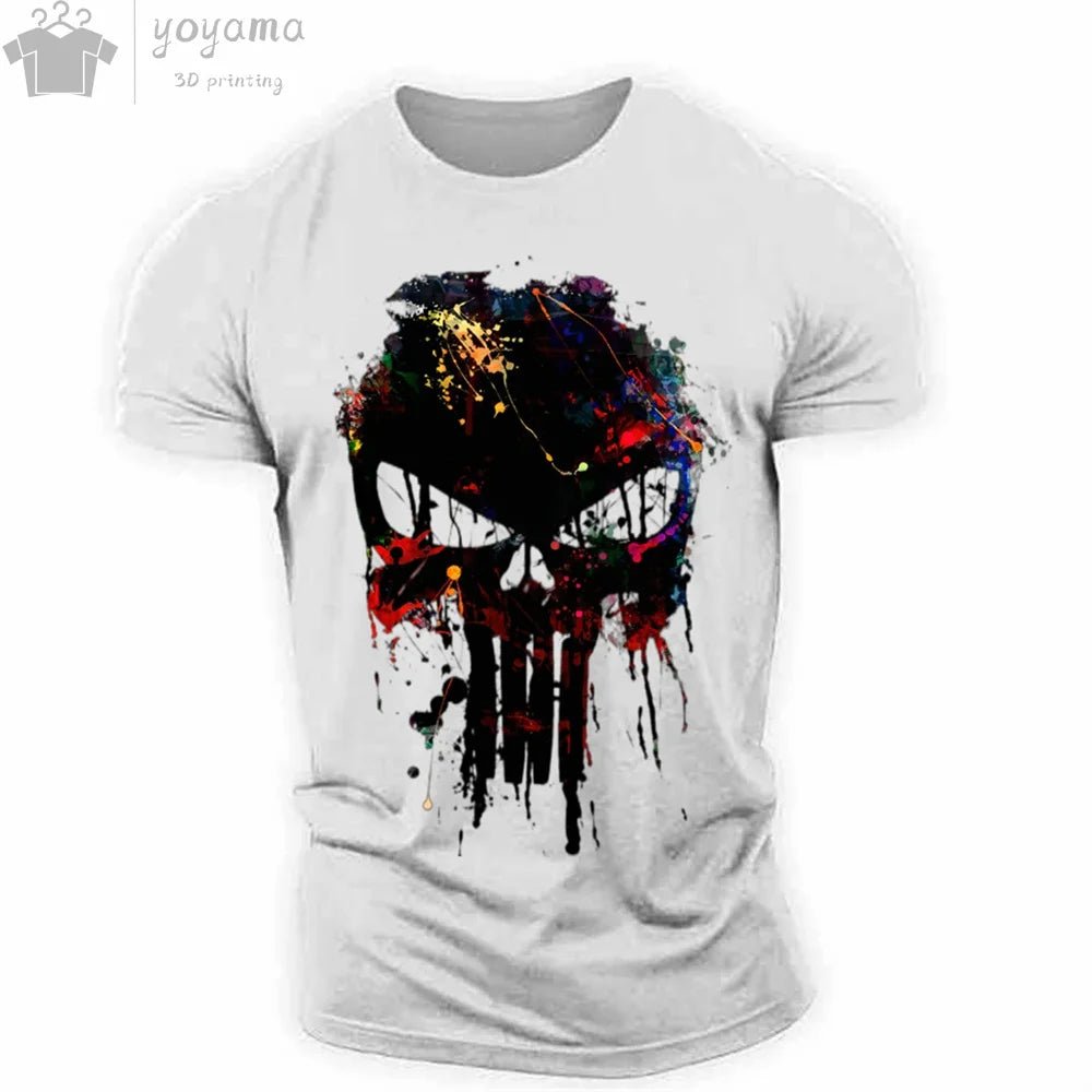 Patriotic Skull 3D Print Military Tee for Men - Short-Sleeve O-Neck Top - Kaiju Mafia