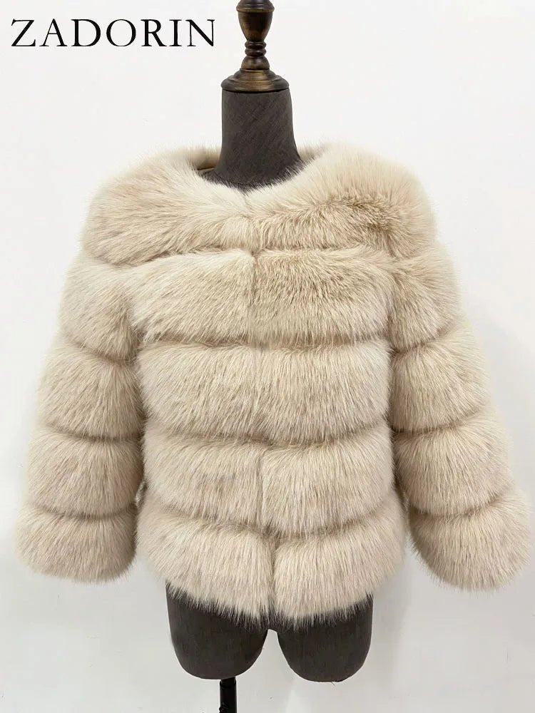 Elegant Black & White Fluffy Faux Fur Coat - Sizes S-6XL - Kaiju Mafia