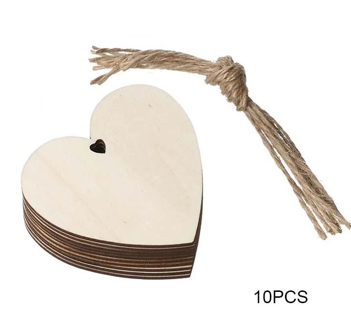10/20PC Natural Wood Heart Slices Unfinished Predrilled Wooden Blank Heart Slices with Natural Twine for Christmas Wedding Decor - Kaiju Mafia