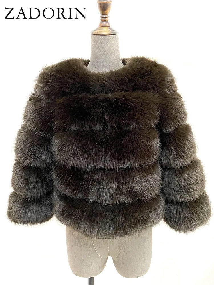 Elegant Black & White Fluffy Faux Fur Coat - Sizes S-6XL - Kaiju Mafia