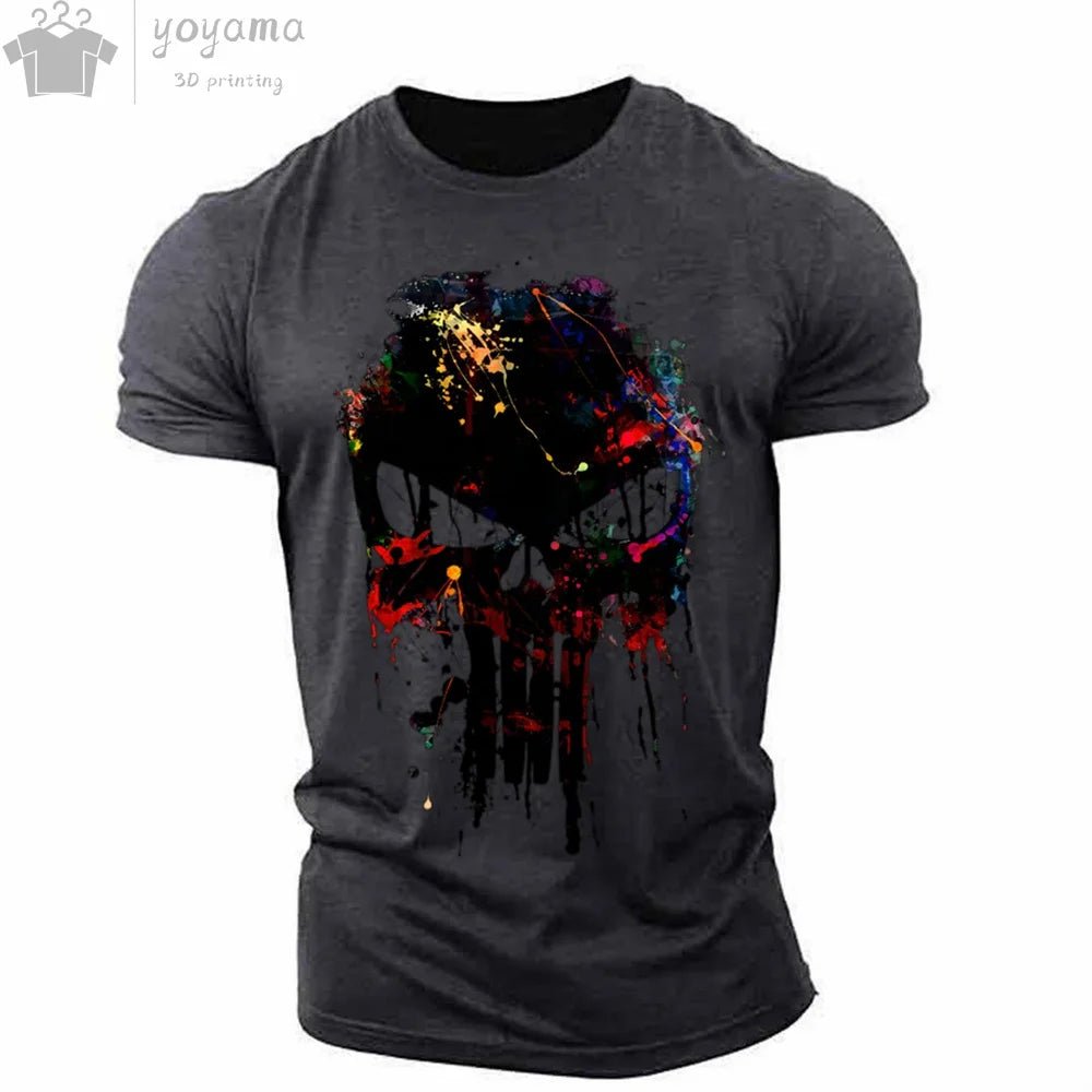 Patriotic Skull 3D Print Military Tee for Men - Short-Sleeve O-Neck Top - Kaiju Mafia