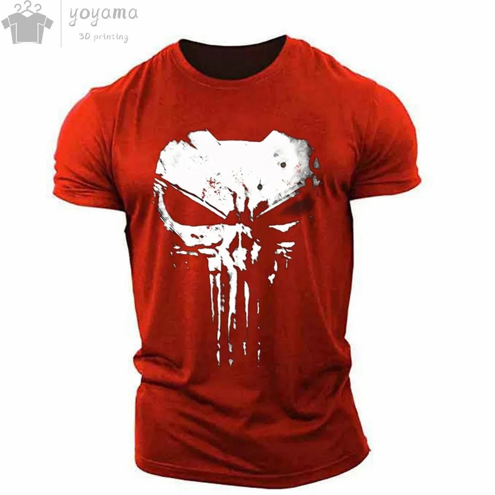 Patriotic Skull 3D Print Military Tee for Men - Short-Sleeve O-Neck Top - Kaiju Mafia