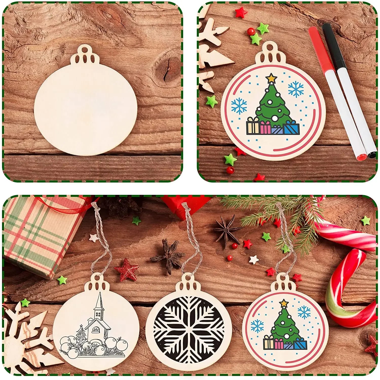 10/20Pcs Christmas Wooden Slices DIY Christmas Tree Hanging Pendants Decoration For Kids DIY Craft Christmas Ornaments Supplies - Kaiju Mafia