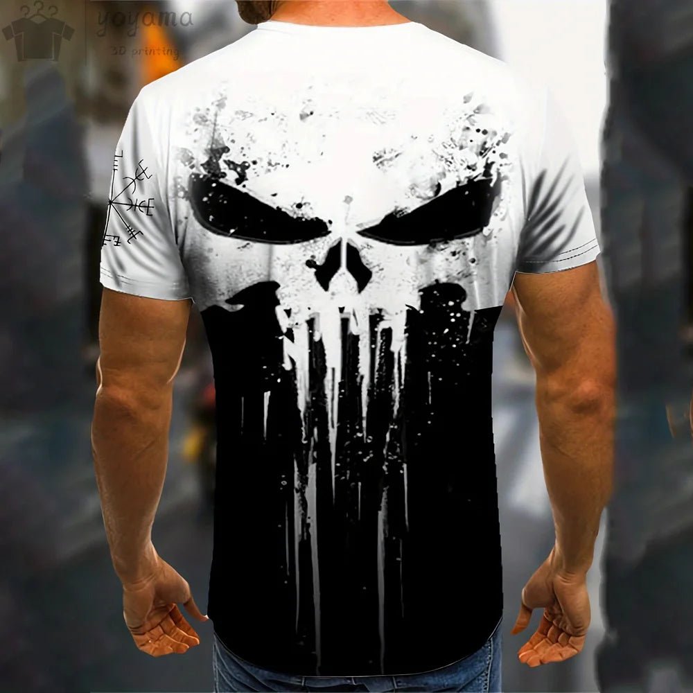 Patriotic Skull 3D Print Military Tee for Men - Short-Sleeve O-Neck Top - Kaiju Mafia