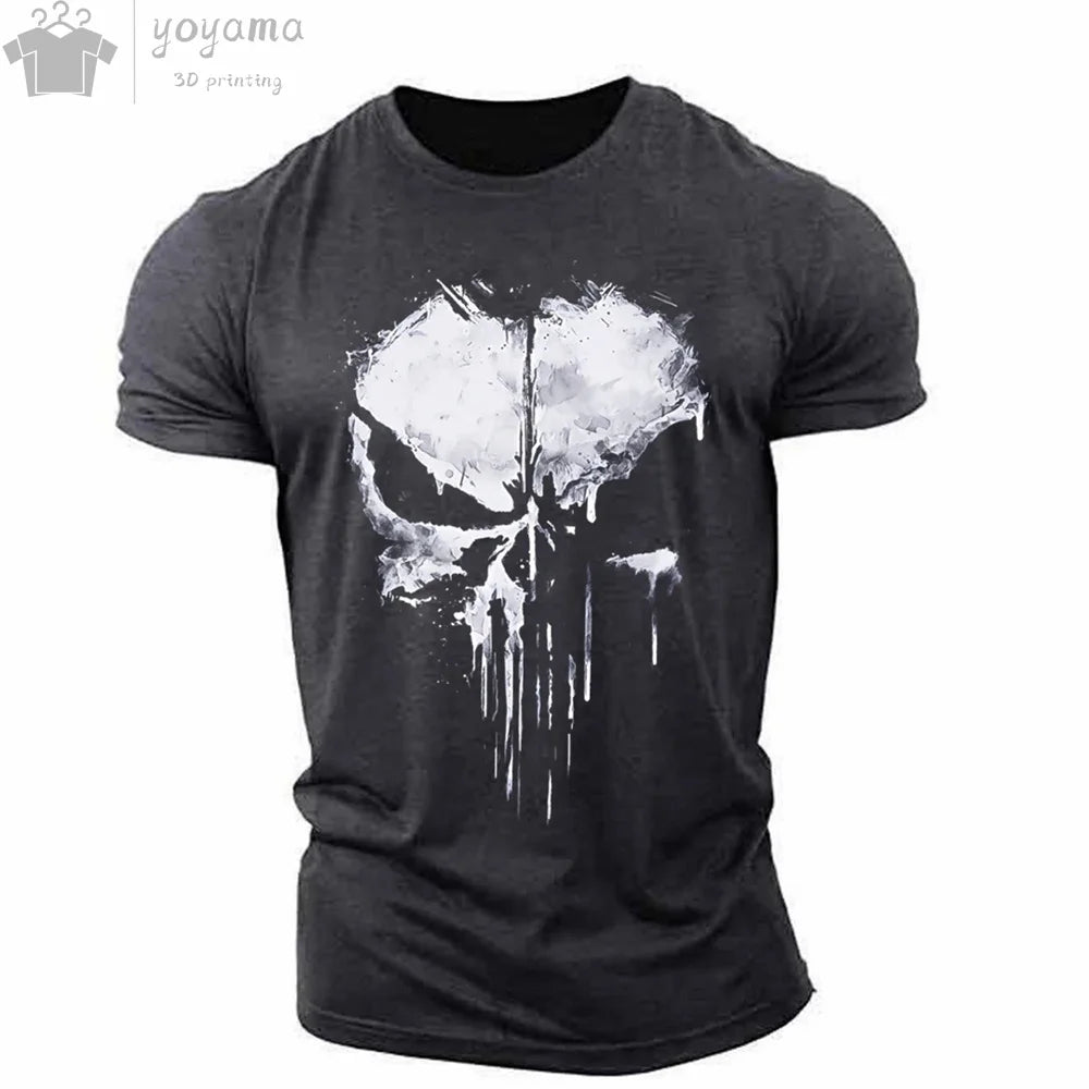 Patriotic Skull 3D Print Military Tee for Men - Short-Sleeve O-Neck Top - Kaiju Mafia