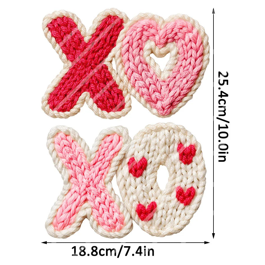 Valentines Day Faux Yarn XOXO DIY Iron-On Heat Transfer Sticker Decals T-shirts Sweatshirts Bags Pillowcases Clothing Decor