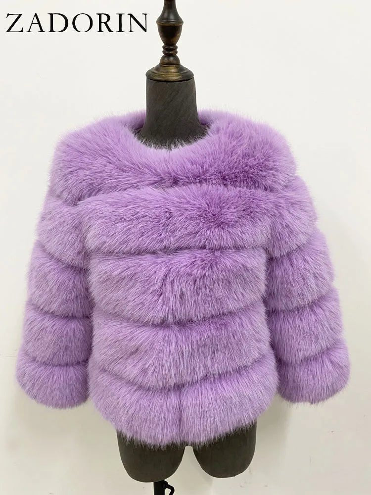 Elegant Black & White Fluffy Faux Fur Coat - Sizes S-6XL - Kaiju Mafia