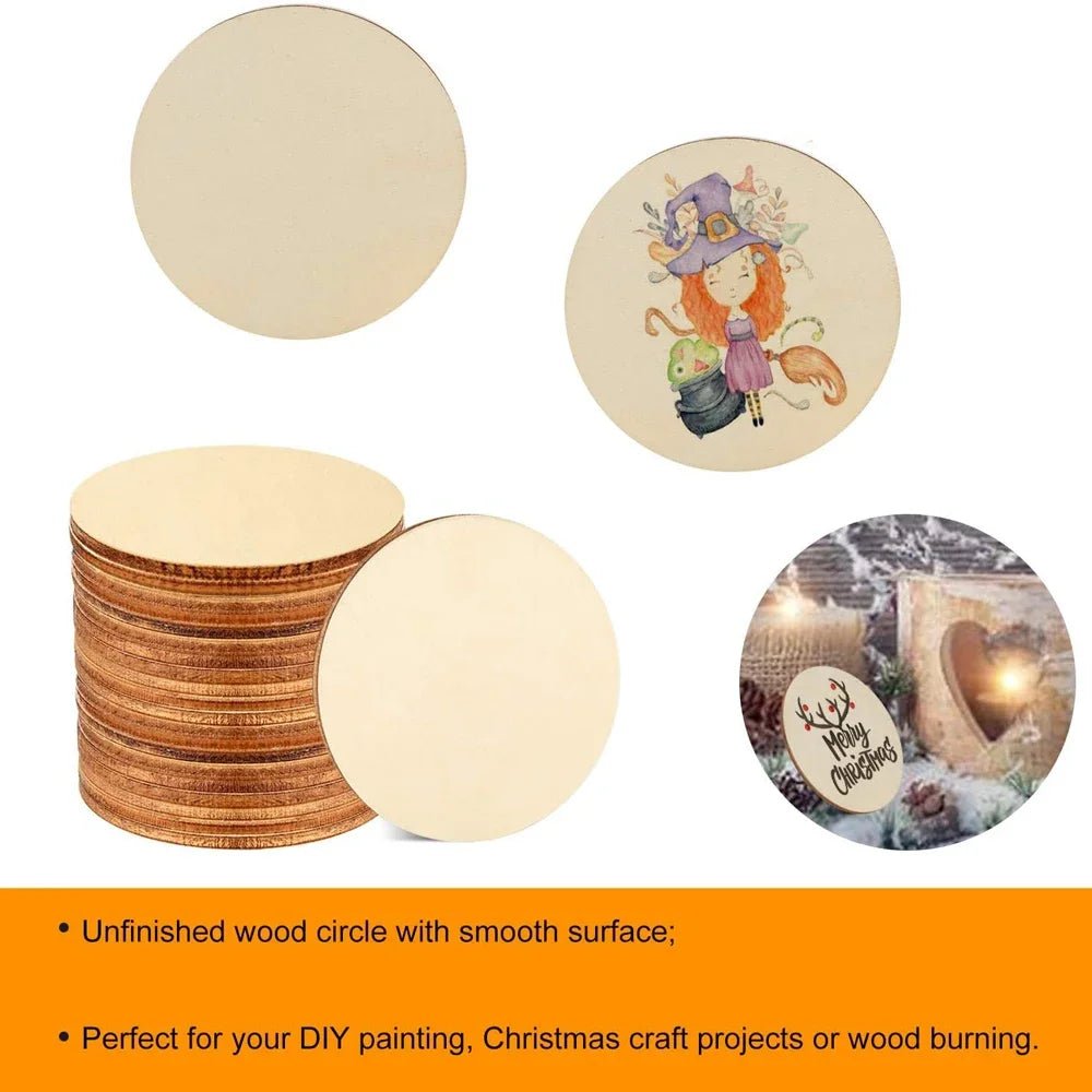 3mm Thickening 2 - 100Pcs 1cm - 10cm Unfinished Round Wood Slices DIY Crafts Wooden Circle Discs for Painting Wedding Ornament Decor - Kaiju Mafia