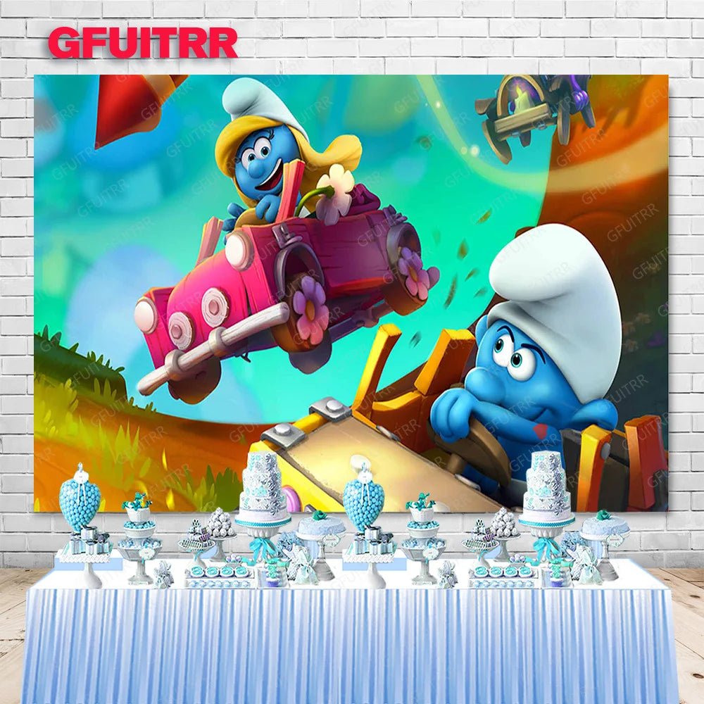 MINISO Forest Smurfs Backdrop Boys Kids Birthday Party Decoration Photography Background Studio Booth Prop Baby Shower Banner - Kaiju Mafia