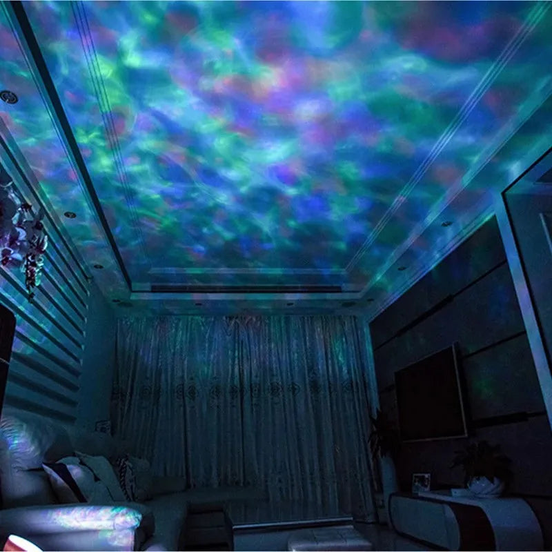 E2 Ocean Wave Projector NightLights LED Night Light Music Player Remote Control 7 Color Ceiling Mood Lamp with Bulit-in Speaker